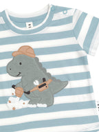 Construction Dino Stripe T-Shirt - Marine Blue/Almond Milk