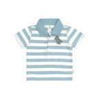 T-Rex Stripe Polo T-Shirt - Marine Blue/Almond Milk