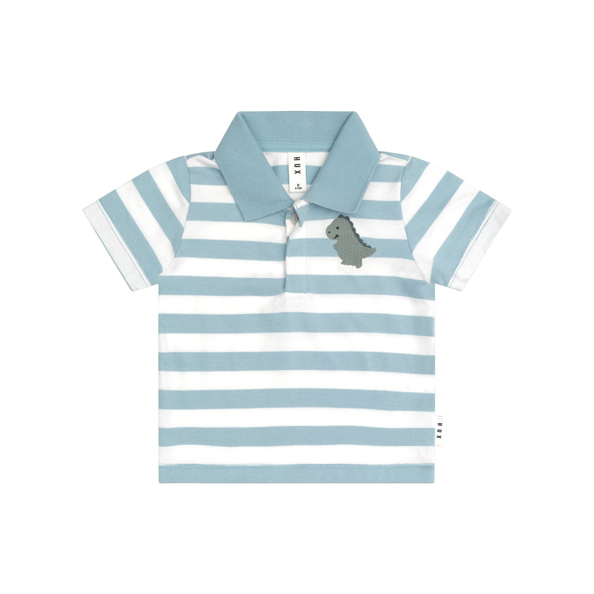 Huxbaby T-Rex Stripe Polo T-Shirt - Marine Blue/Almond Milk