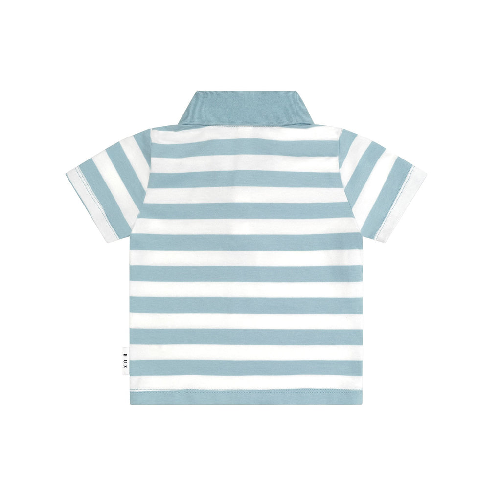 Huxbaby T-Rex Stripe Polo T-Shirt - Marine Blue/Almond Milk