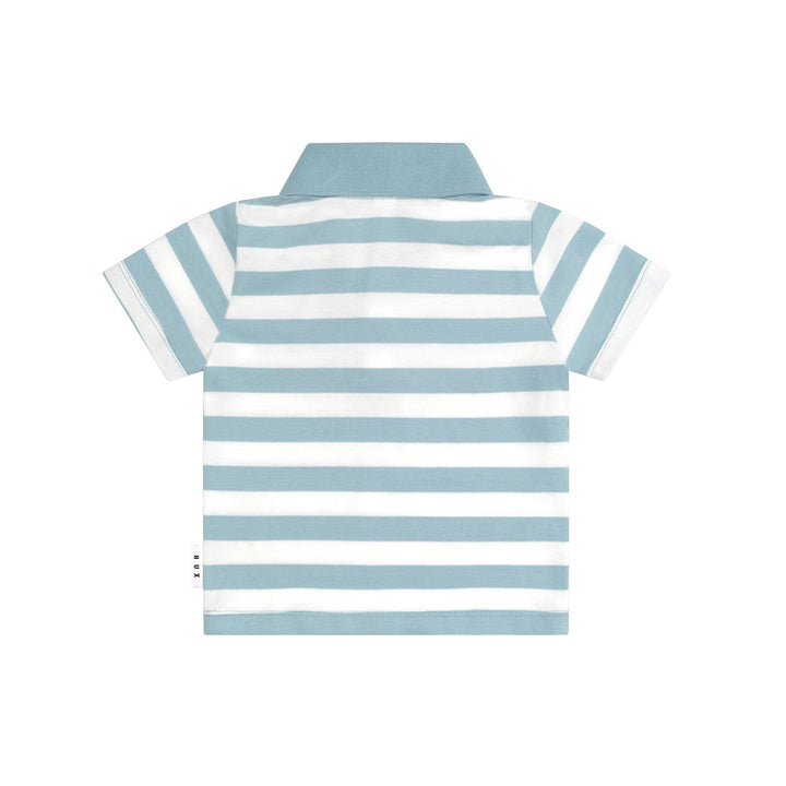 Huxbaby T-Rex Stripe Polo T-Shirt - Marine Blue/Almond Milk