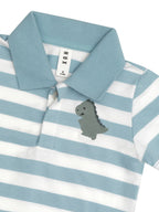 T-Rex Stripe Polo T-Shirt - Marine Blue/Almond Milk