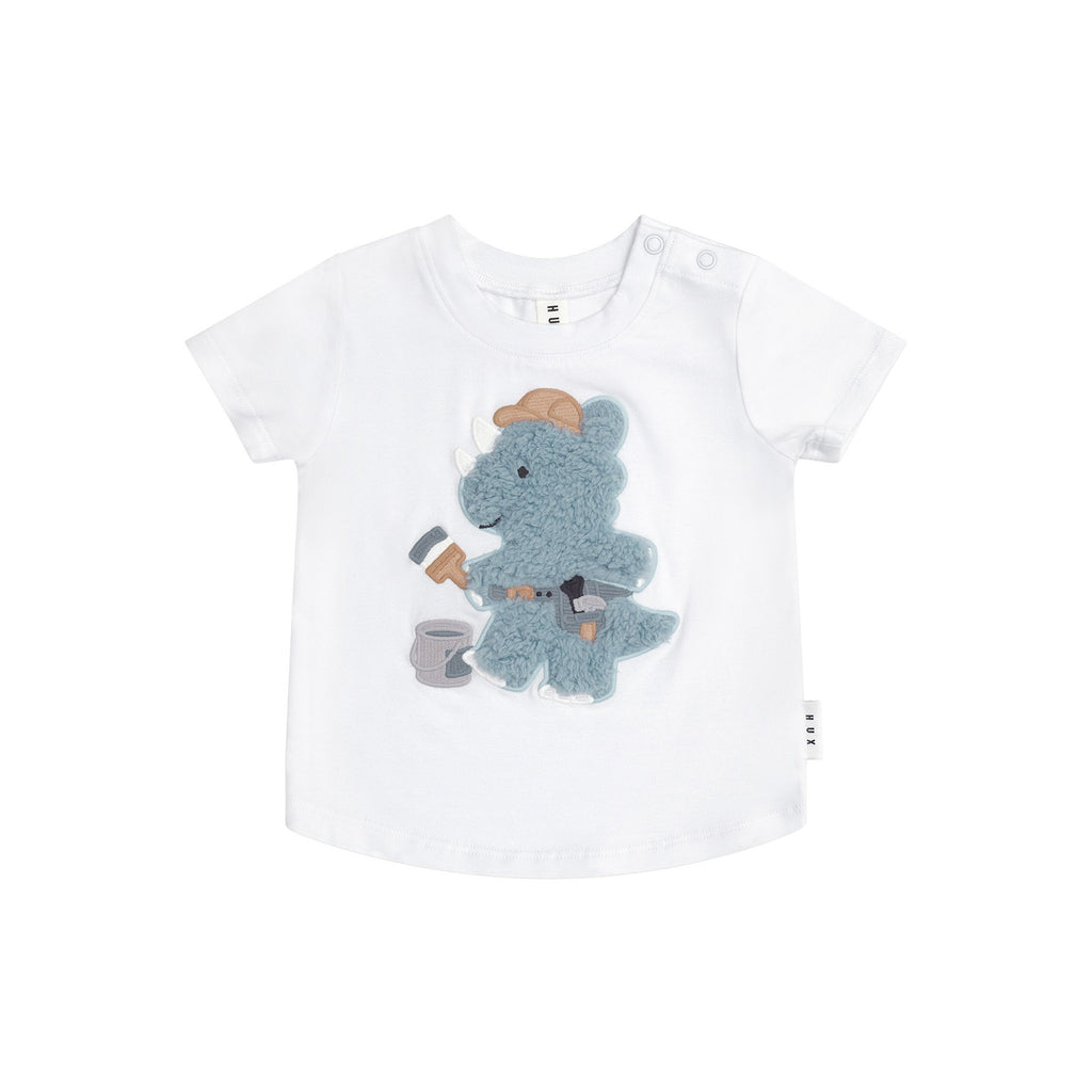 Huxbaby Tradie Furry Dino T-Shirt - White