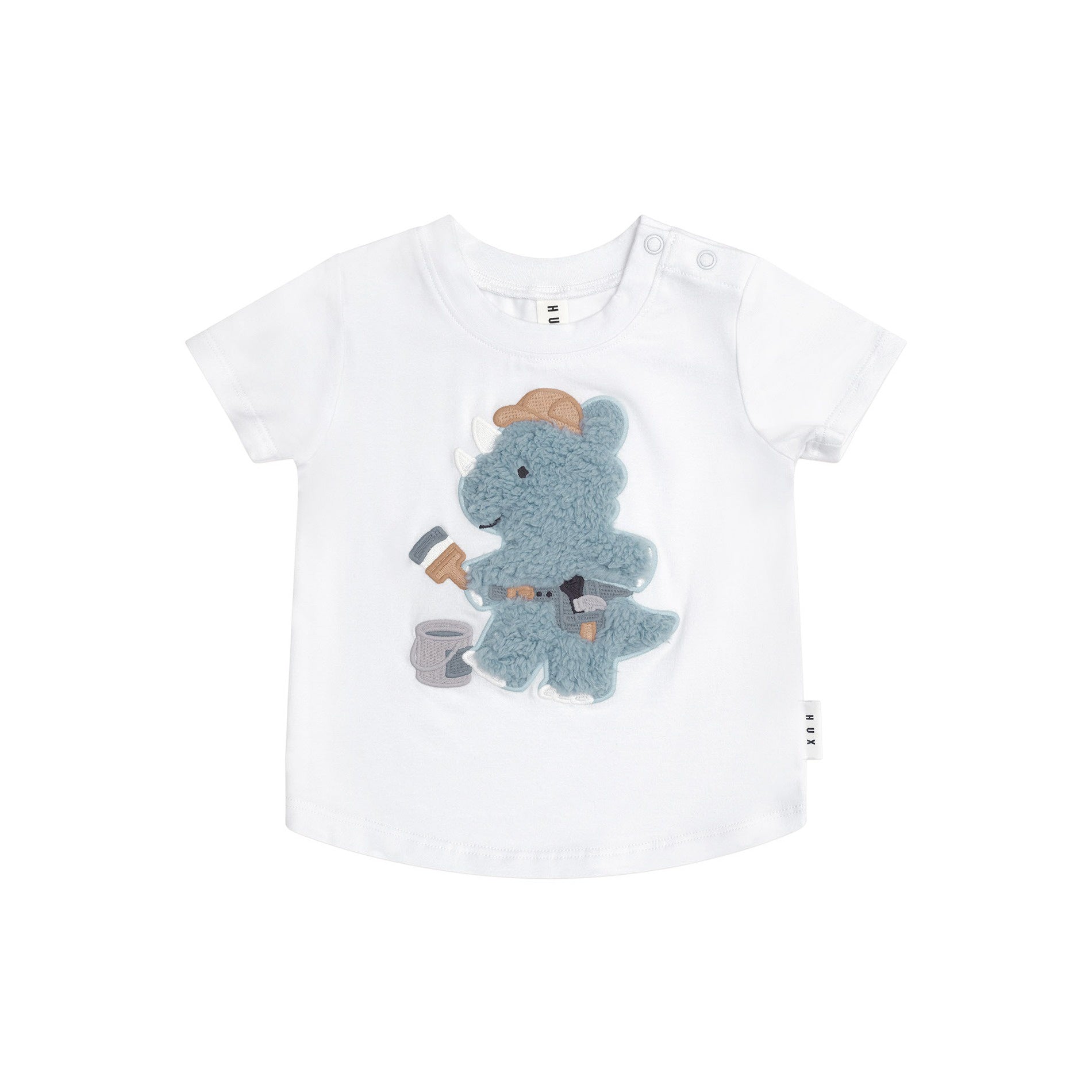 Huxbaby Tradie Furry Dino T-Shirt - White