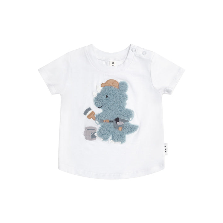 Huxbaby Tradie Furry Dino T-Shirt - White