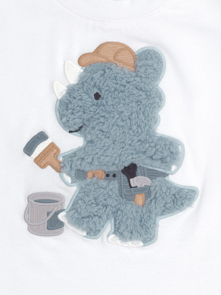Huxbaby Tradie Furry Dino T-Shirt - White