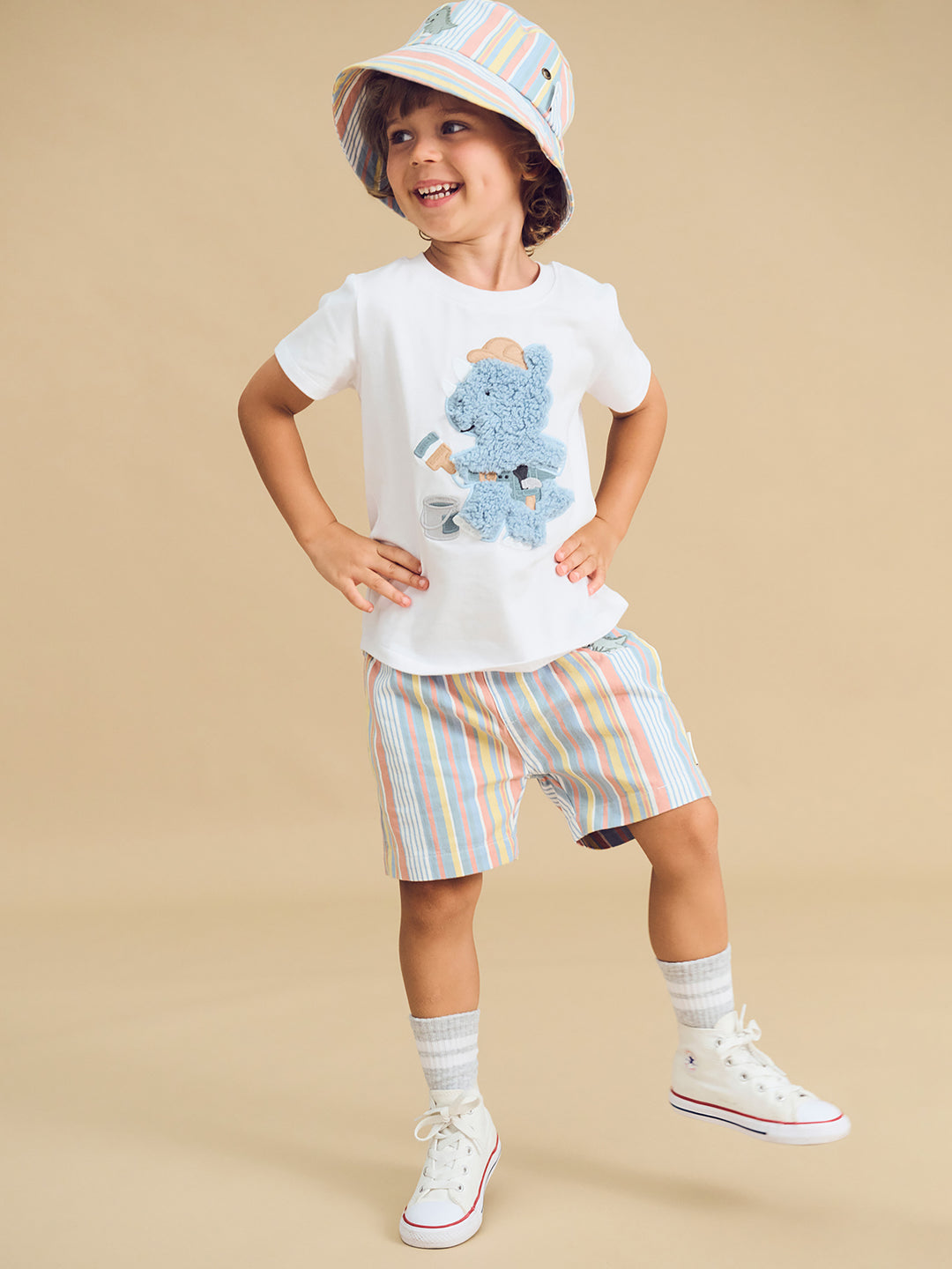 Huxbaby Tradie Furry Dino T-Shirt - White