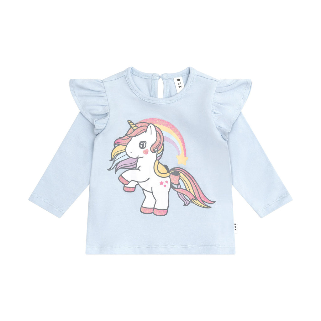 Huxbaby Rainbow Unicorn Frill Top - Ice Water