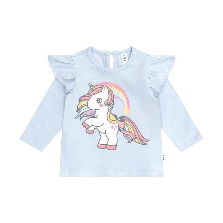 Huxbaby Rainbow Unicorn Frill Top - Ice Water