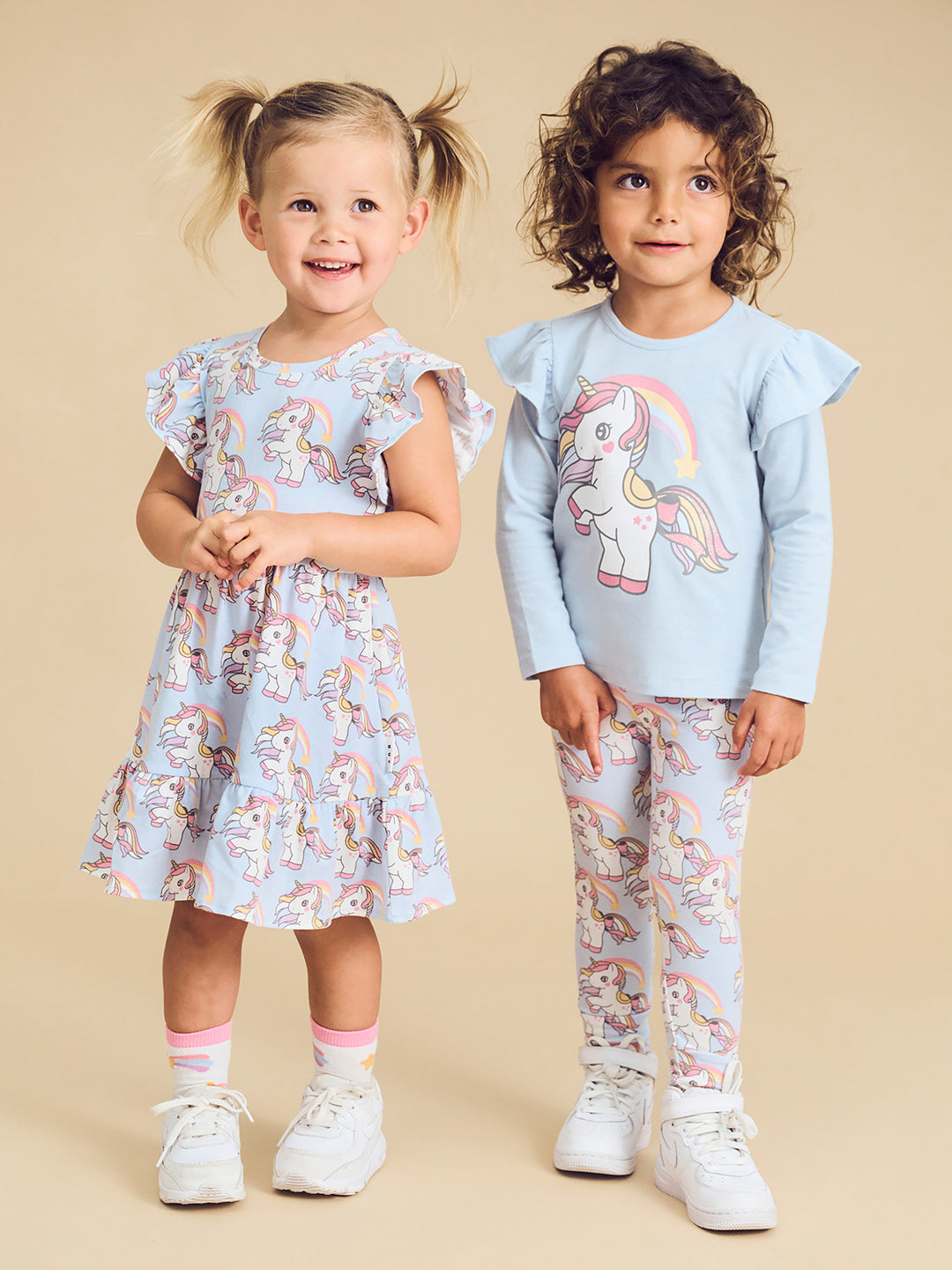 Huxbaby Rainbow Unicorn Frill Top - Ice Water