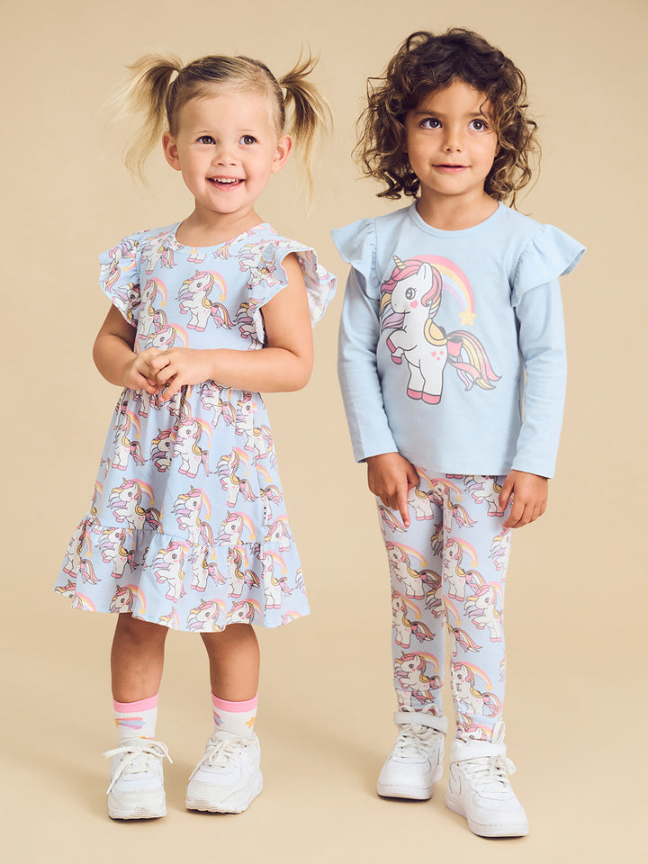 Huxbaby Rainbow Unicorn Frill Top - Ice Water