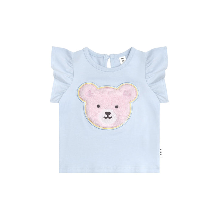 Huxbaby Heart Fur Bear Frill T-Shirt - Ice Water