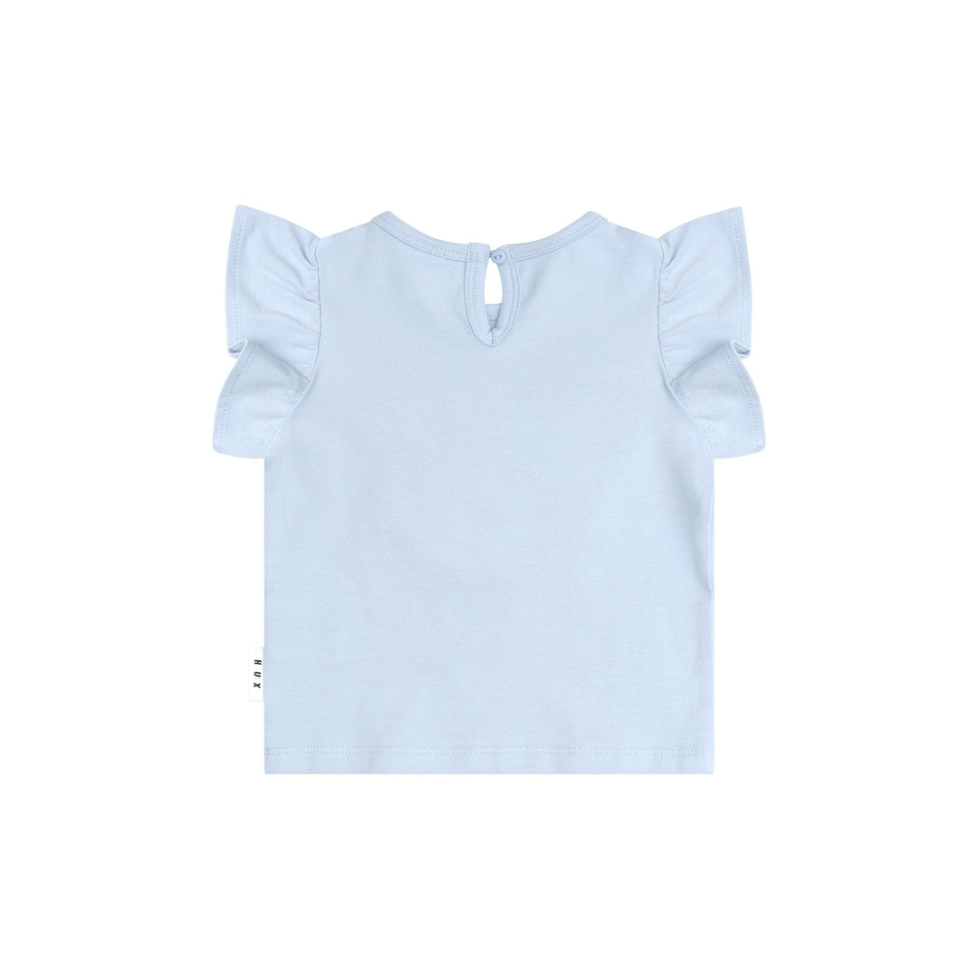 Huxbaby Heart Fur Bear Frill T-Shirt - Ice Water