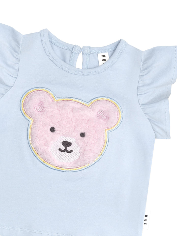 Huxbaby Heart Fur Bear Frill T-Shirt - Ice Water