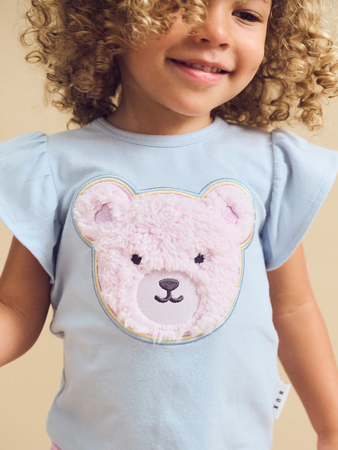 Huxbaby Heart Fur Bear Frill T-Shirt - Ice Water