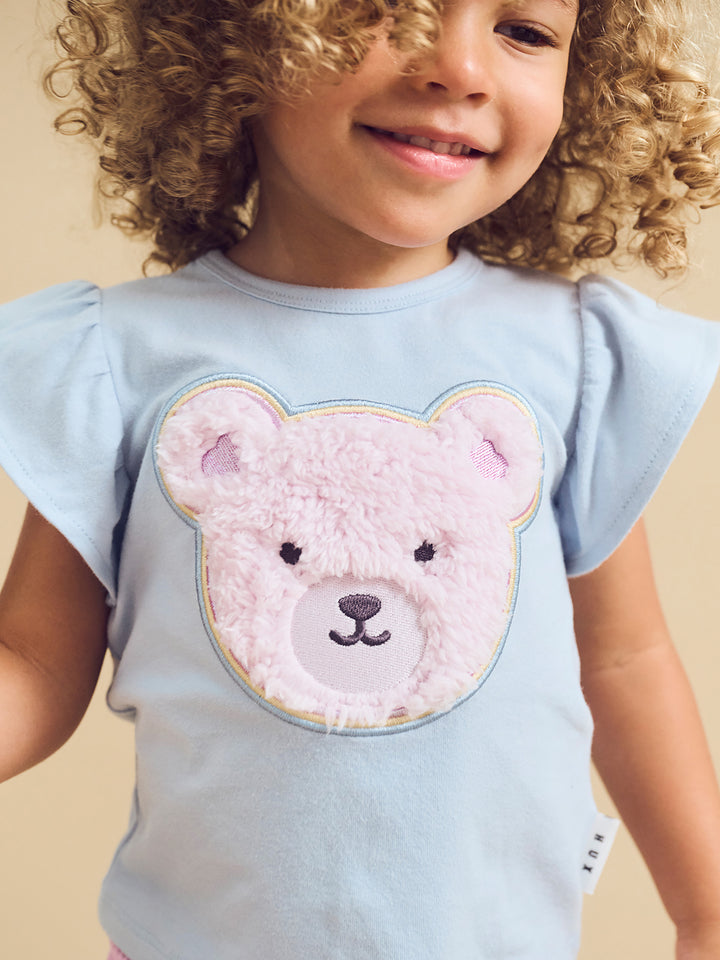 Huxbaby Heart Fur Bear Frill T-Shirt - Ice Water