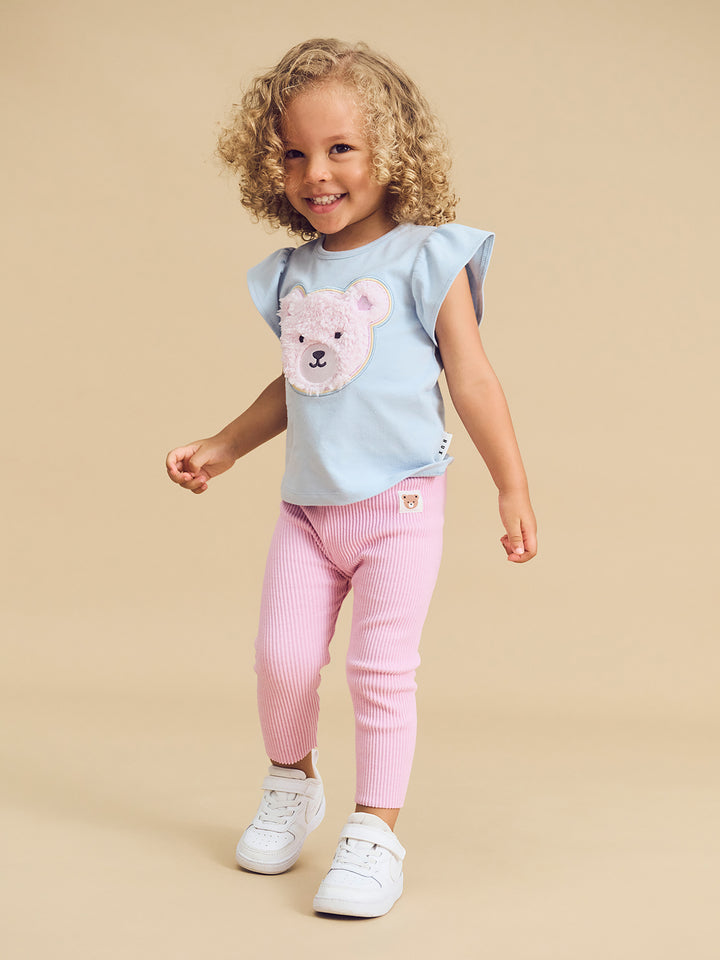 Huxbaby Heart Fur Bear Frill T-Shirt - Ice Water
