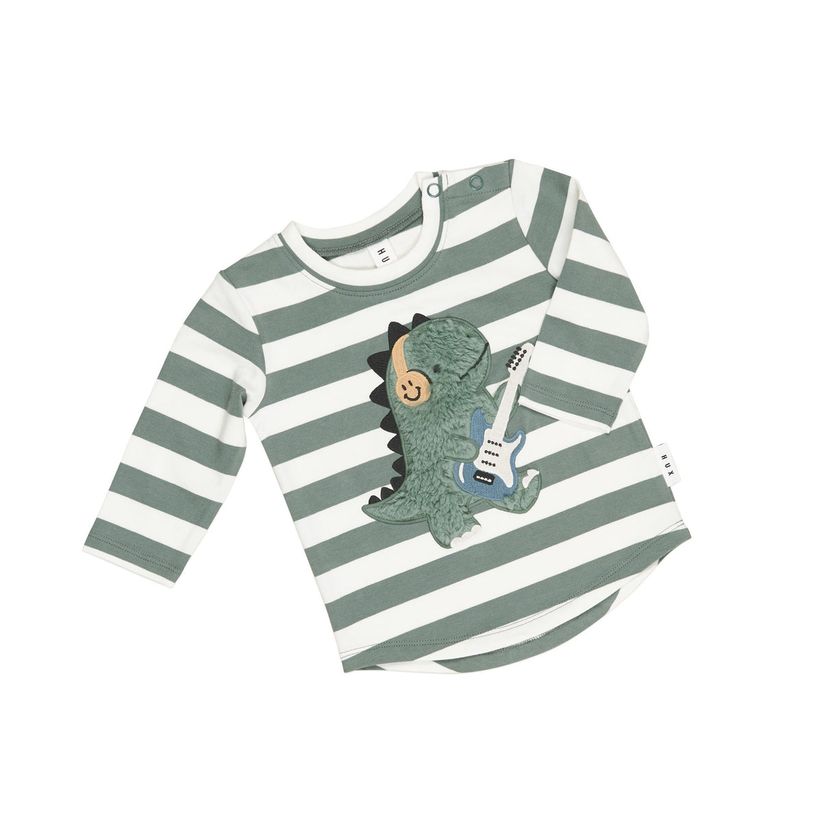 Furry Dino Stripe Top - Spruce + Almond