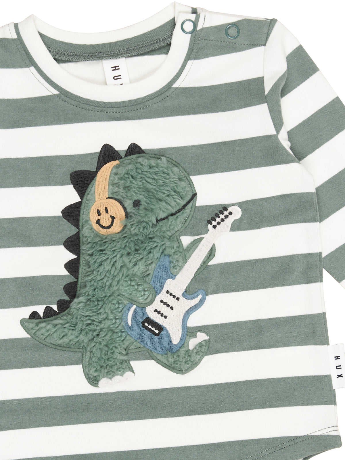 Furry Dino Stripe Top - Spruce + Almond