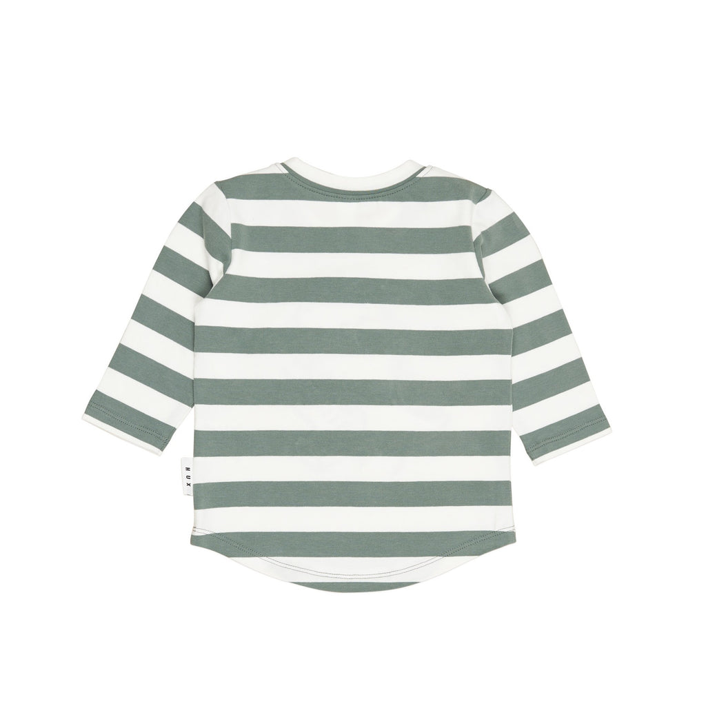 Furry Dino Stripe Top - Spruce + Almond