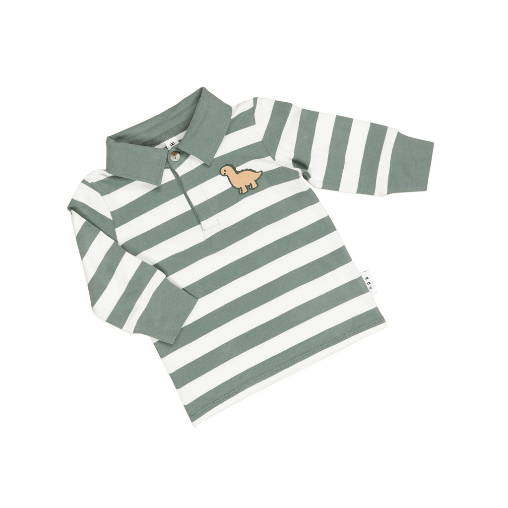 Dino Stripe Polo - Spruce + Almond