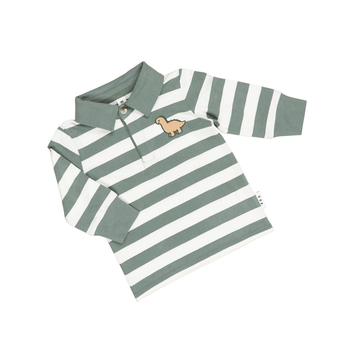 Huxbaby Dino Stripe Polo - Spruce + Almond