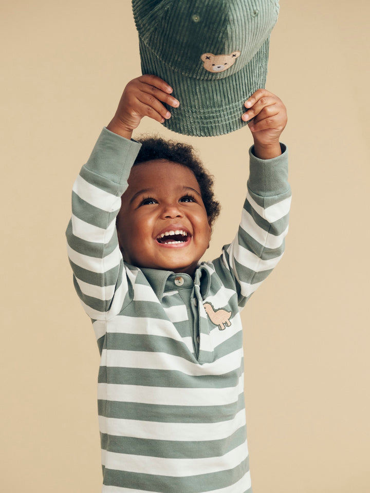 Huxbaby Dino Stripe Polo - Spruce + Almond