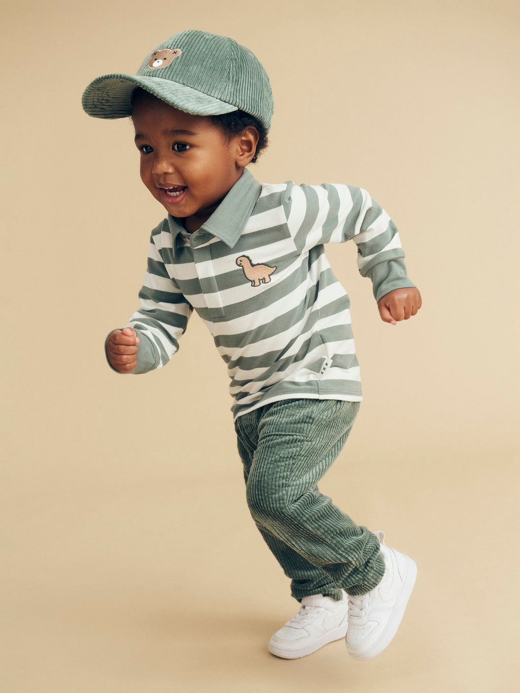 Dino Stripe Polo - Spruce + Almond