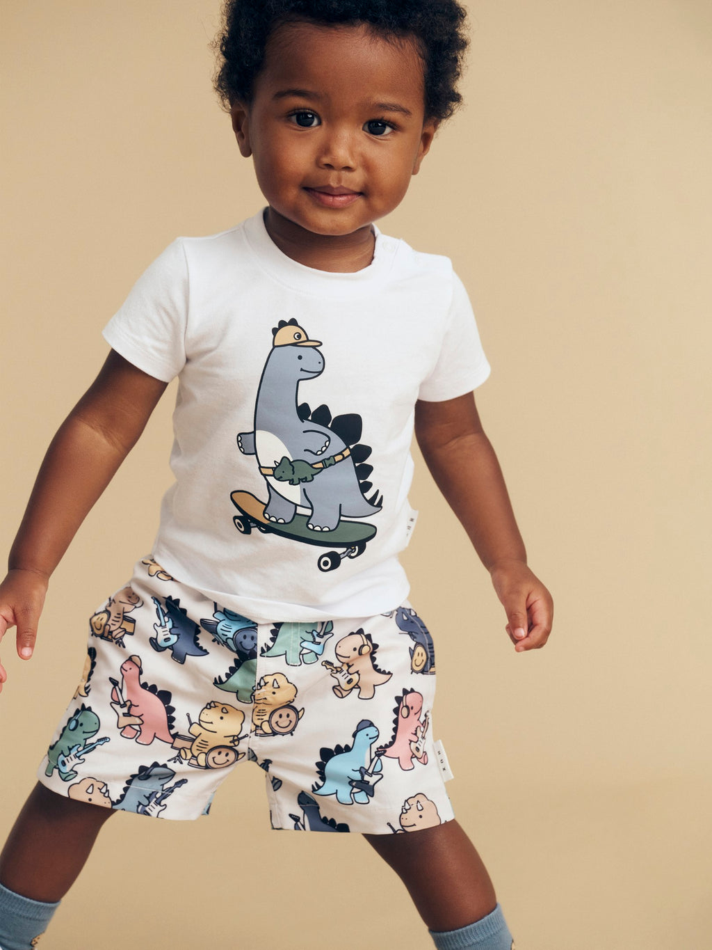 Huxbaby Skatin' Dino T-Shirt - White