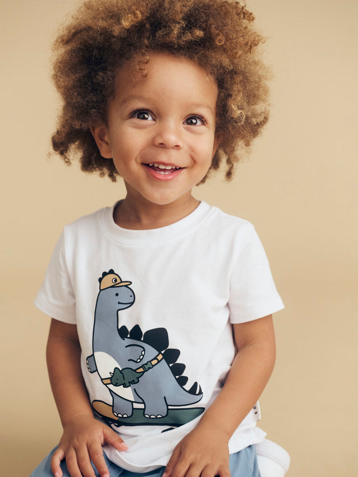 Huxbaby Skatin' Dino T-Shirt - White