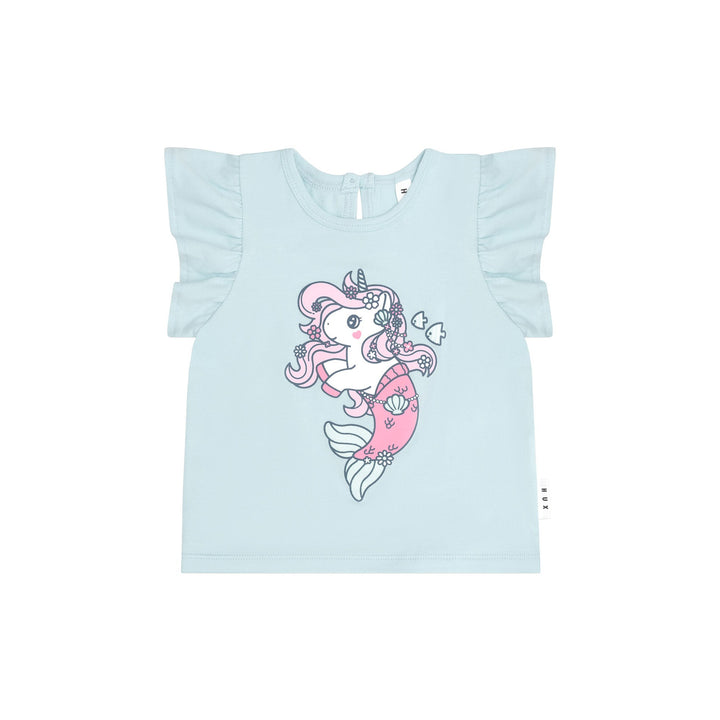 Huxbaby Mercorn Glitter Frill T-Shirt - Soft Aqua