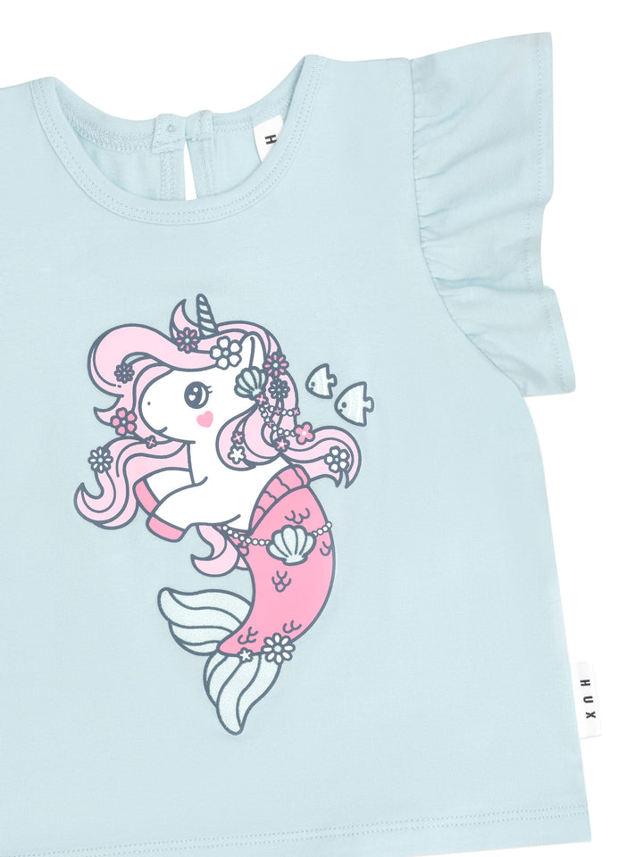 Huxbaby Mercorn Glitter Frill T-Shirt - Soft Aqua
