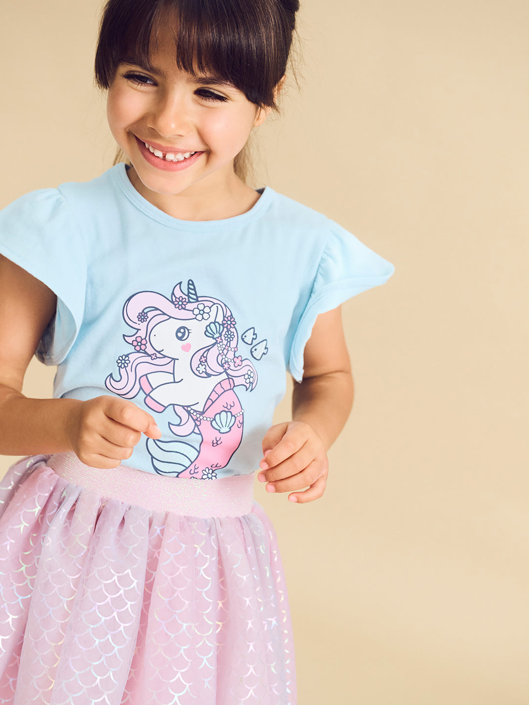 Huxbaby Mercorn Glitter Frill T-Shirt - Soft Aqua