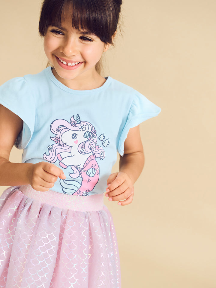 Huxbaby Mercorn Glitter Frill T-Shirt - Soft Aqua