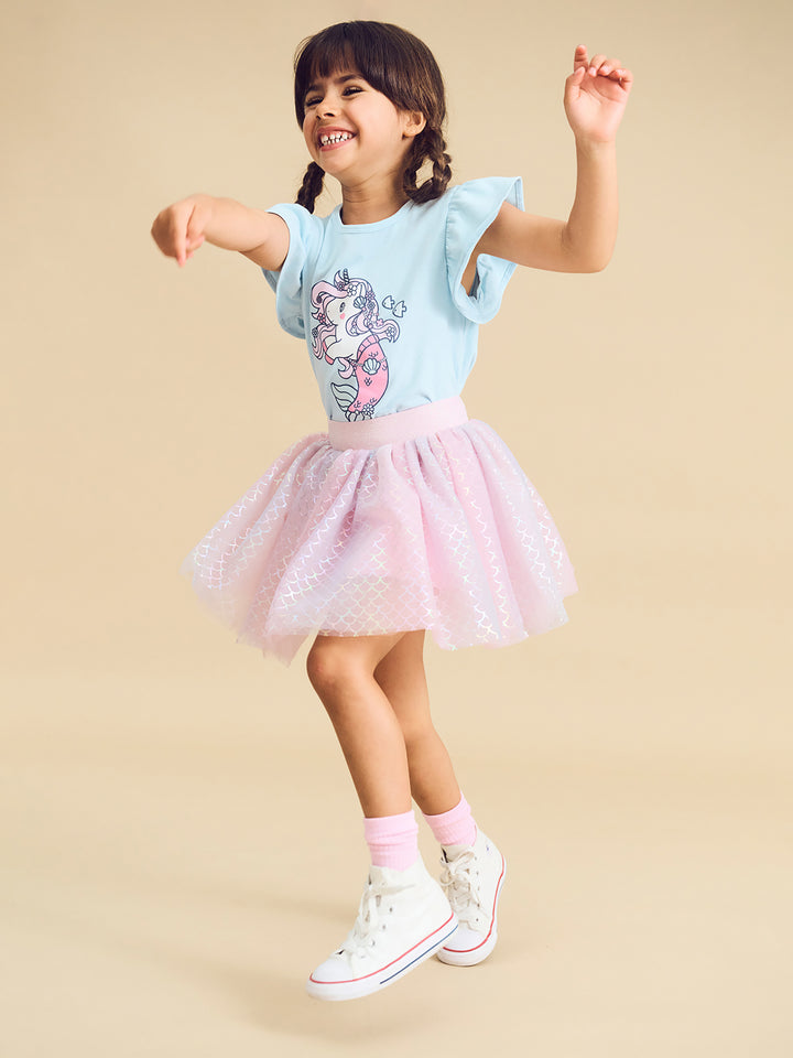 Huxbaby Mercorn Glitter Frill T-Shirt - Soft Aqua