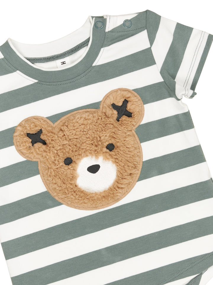Huxbaby Furry Huxbear Stripe T-Shirt - Spruce + Almond