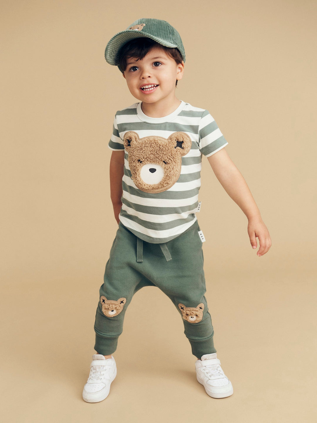 Huxbaby Furry Huxbear Stripe T-Shirt - Spruce + Almond