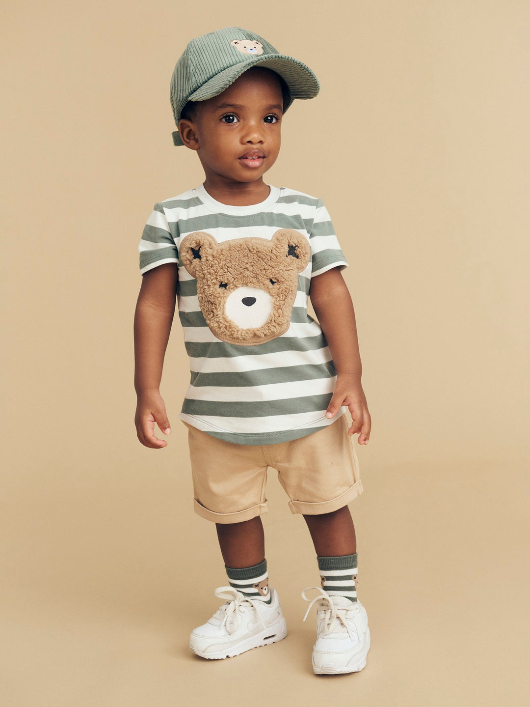 Huxbaby Furry Huxbear Stripe T-Shirt - Spruce + Almond