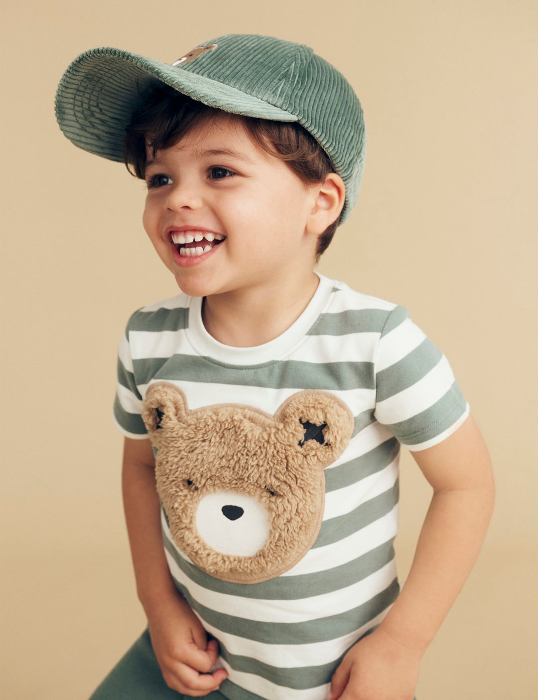 Huxbaby Furry Huxbear Stripe T-Shirt - Spruce + Almond