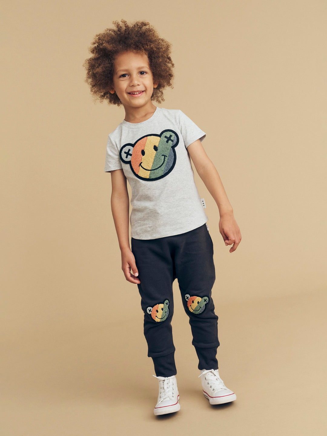 Huxbaby Smiley Rainbow Drop Crotch Pant - Soft Black