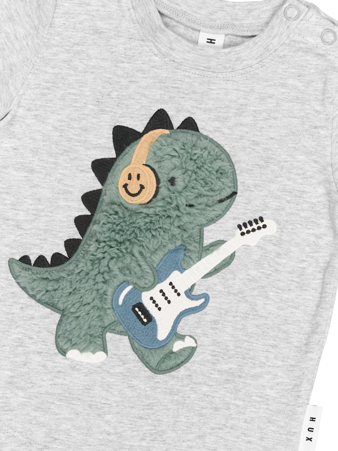 Huxbaby Furry Dino T-Shirt - Grey Marle