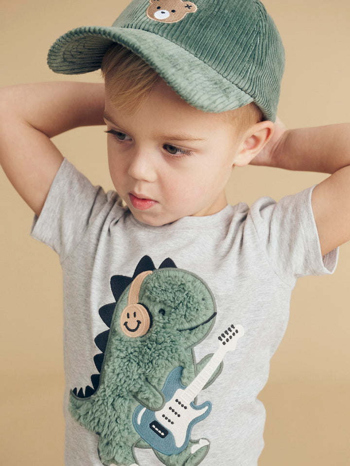 Huxbaby Furry Dino T-Shirt - Grey Marle