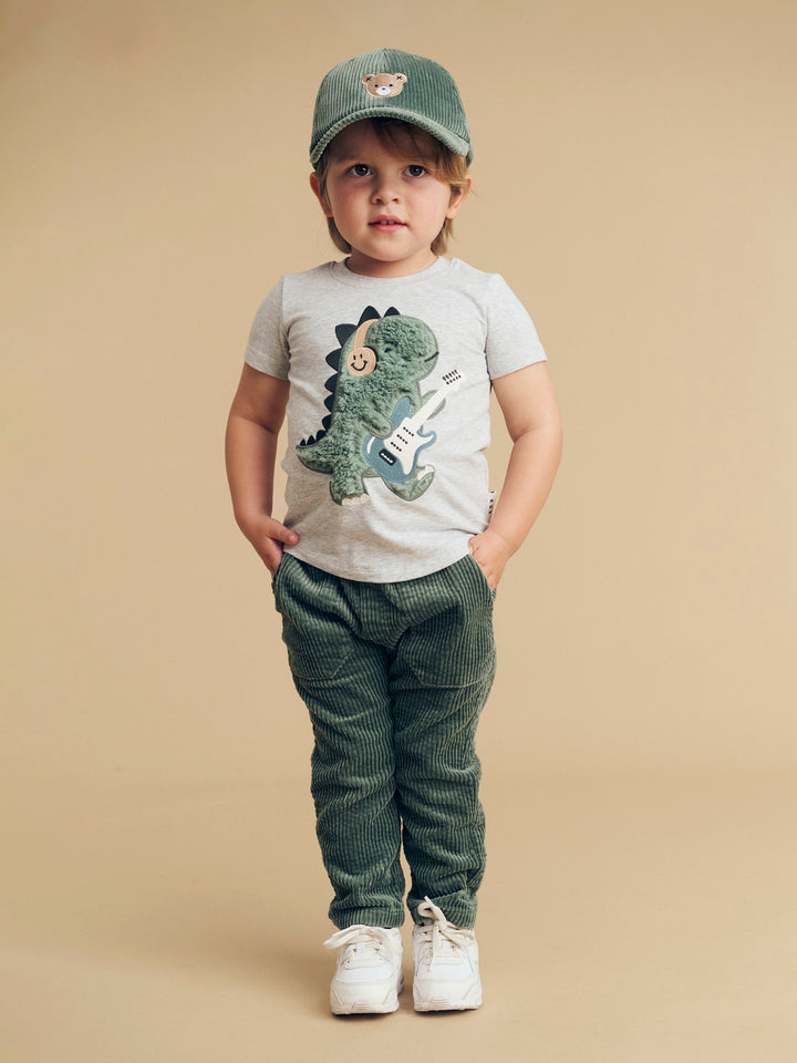 Huxbaby Furry Dino T-Shirt - Grey Marle