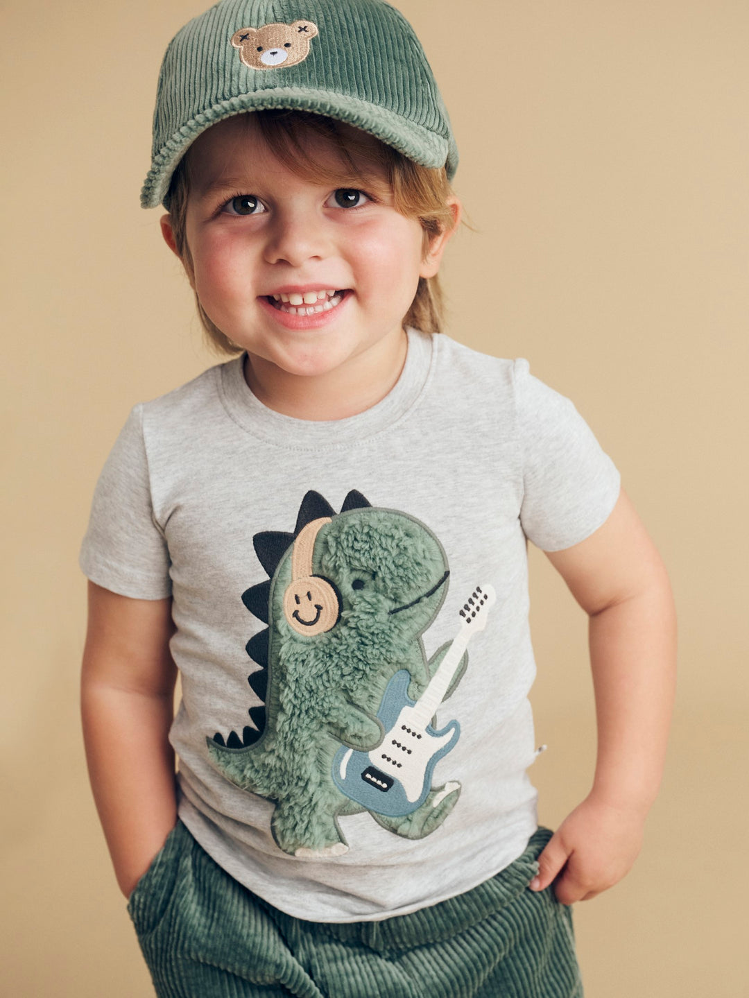 Huxbaby Furry Dino T-Shirt - Grey Marle