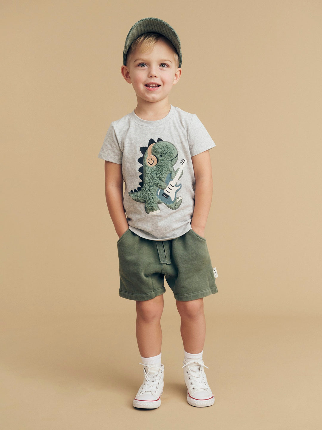 Huxbaby Furry Dino T-Shirt - Grey Marle