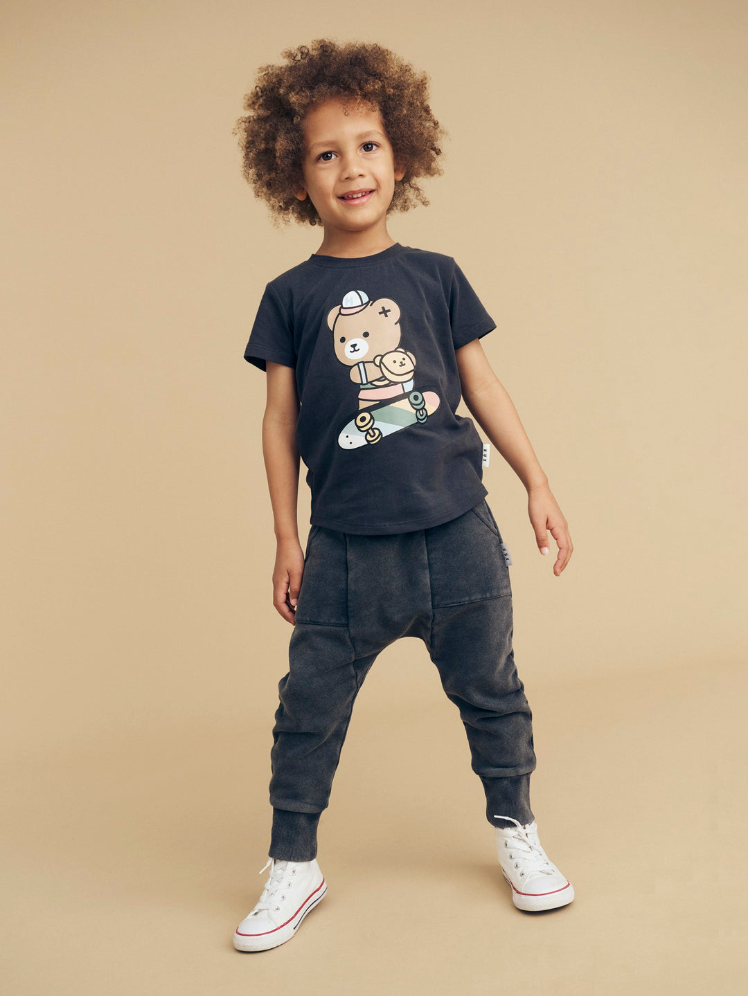 Huxbaby Skater Bear T-Shirt - Soft Black