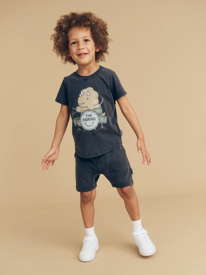 Huxbaby Dino Drums T-Shirt - Washed Black