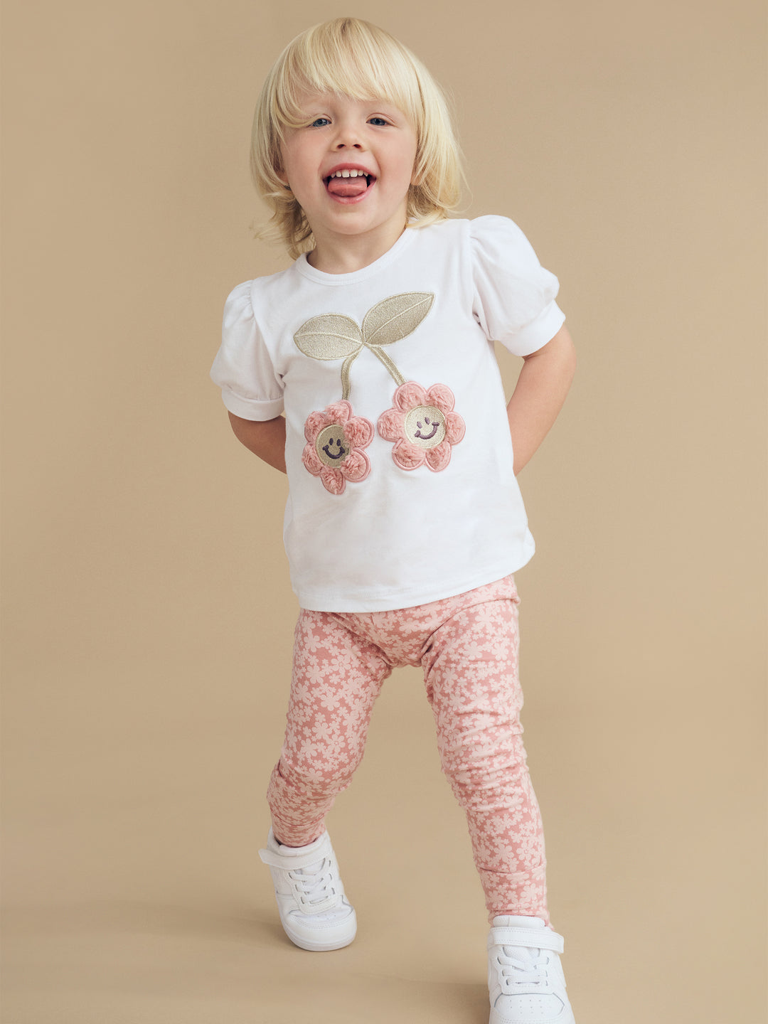 Huxbaby Smile Flower Puff T-Shirt - White