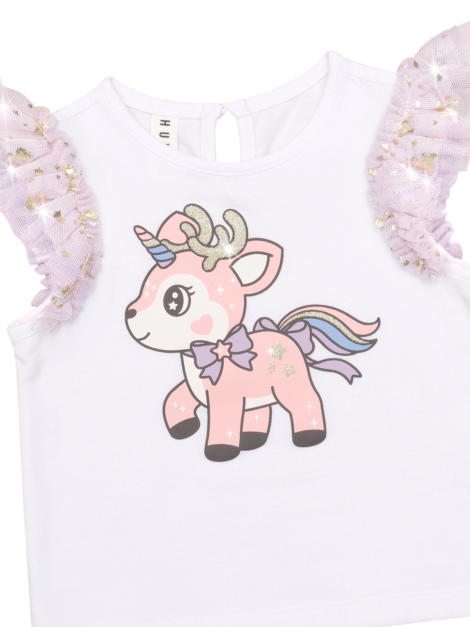 Huxbaby Reindeer Tulle Sleeve T-Shirt - White