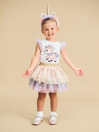 Reindeer Tulle Sleeve T-Shirt - White